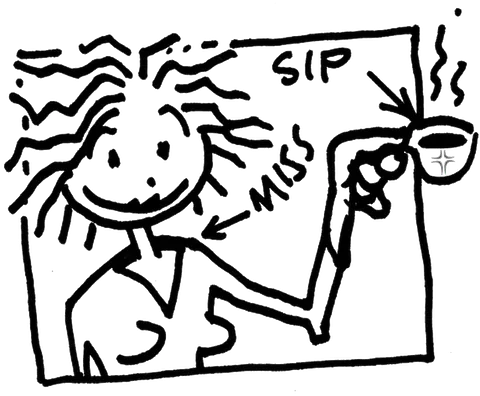 Miss die einen Tee trinkt, Zeichnung, Logo